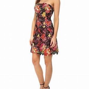 - Adrianna papell lace dress floral black strapless new size 6